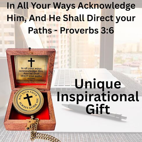 ALADEAN God's Faith Compass - Christian Religious Gift for Men Women | Engraved Hiking Compass Catholic Gift Communion Baptism Confirmation (May Your Faith Always Guide You) in Kuwait