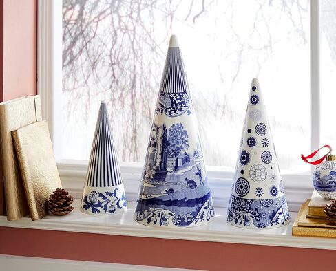 Spode Blue Italian Cone Shaped Topiary | Topiary for Home Décor with Iconic Blue Italian Motif | Made of Fine Porcelain (13") in Kuwait
