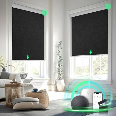 MANSNIX Motorized Blinds with Remote Control Upgraded Smart Blackout Roller Shades Electric Automatic Window Blinds for Windows Blinds & Shades Compa.(Grey,23" Wx72 H) in Kuwait