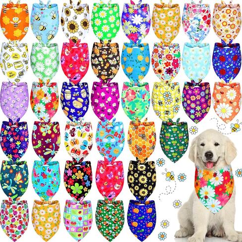 Sadnyy 40 Pcs Summer Spring Dog Bandanas Bulk for Dogs Flower Hawaiian Triangle Reversible Dog Bibs Adjustable Pet Kerchief Scarf Washable Cat Scarf for Summer Holiday Pets in Kuwait