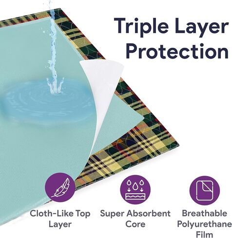 Incontinence Bed Pads Washable - Tartan Plaid Waterproof Bed Pads - Soft Leak Proof Chucks - Moderate Absorbent Reusable Pee Pads for Adults - Withstands Extensive Washing - 18" x 24" - 3 Pack in Kuwait