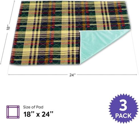 Incontinence Bed Pads Washable - Tartan Plaid Waterproof Bed Pads - Soft Leak Proof Chucks - Moderate Absorbent Reusable Pee Pads for Adults - Withstands Extensive Washing - 18" x 24" - 3 Pack in Kuwait