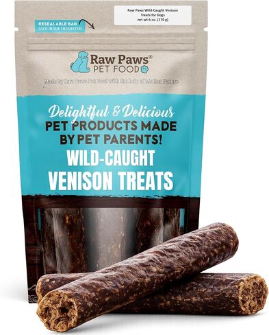 Raw Paws Wild-Caught Venison Treats for Dogs, 6-oz - Packed in USA - Real Meat Venison Jerky Dog Treats Free-Range Venison Dog Jerky Treats - All-Natural, Grain, Corn & Soy Free Venison Dog Treats in Kuwait