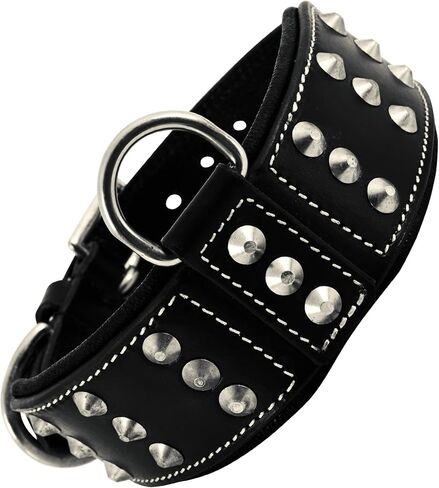 Premium Leather Studded Collar for Large Dogs | Brazier Rivet | 2 Inch Wide White Dog Collar | Saddle Grade, Heavy Duty, Cushion Padding (White, L (Fit Neck Size 18.5"-22.5")) in Kuwait