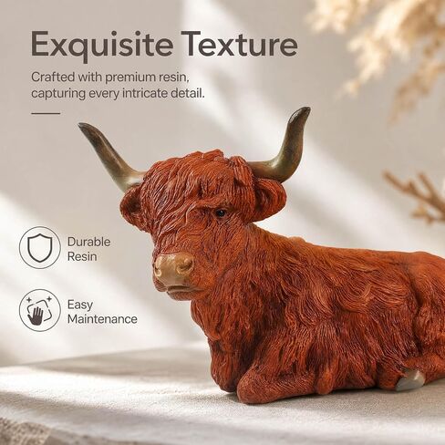 Farmhouse Decor, Highland Cow Decor, Resin Home Decoration, Lifelike Highland Cow Statue and Figurines for Highland Cow Lovers! in Kuwait