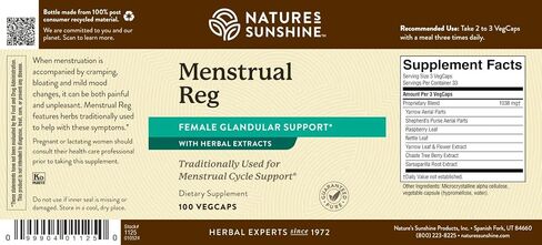 Nature's Sunshine Menstrual Reg, 100 Capsules, Kosher | Herbal Supplement Helps Maintain Hormone Balance and Promotes a More Comfortable Menstrual Cycle in Kuwait