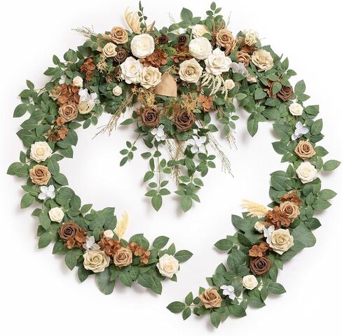 Ling's moment 9FT Eucalyptus and Willow Leaf Garland with White Flower, Handcrafted Wedding Sweetheart Table Centerpieces Head Table Decor Arch Backdrop Decorations for Wedding | Terracotta in Kuwait