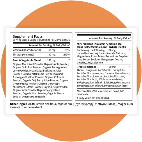 Pattern Wellness Zinc Complex Supplement - Highly Absorbable Formula with Vitamin C, Probiotics & Other Plant-Based Ingredients - All-in-One Immune Support - 30 Vegan Capsules in Kuwait
