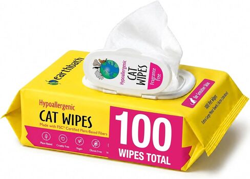 earthbath Fragrance-Free Hypo-Allergenic Cat Wipes - for Sensitive Skin and Allergies, Aloe Vera, Vitamin E - Safely & Easily Wipe Away Your Feline Friend's Dander and Dirt - 100 Count (Pack of 2) in Kuwait