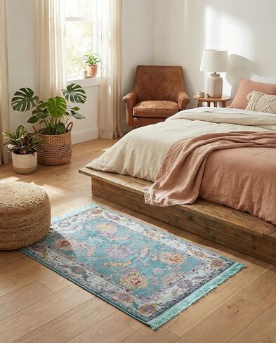 Rugs.com Paragon Collection Rug – 3 Ft Round Aqua Medium-Pile Rug Perfect for Kitchens, Dining Rooms in Kuwait