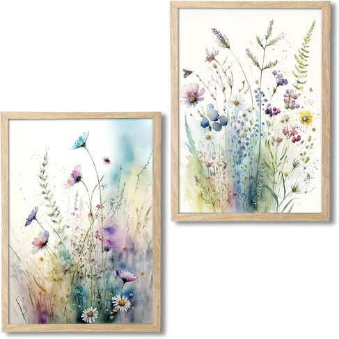 Colorful Flowers Canvas Wall Art, Abstract Floral Artwork Painting Prints Modern Watercolor Pictures Framed for Living Room Bedroom Bathroom Office Home Decor - 12"x12" in Kuwait