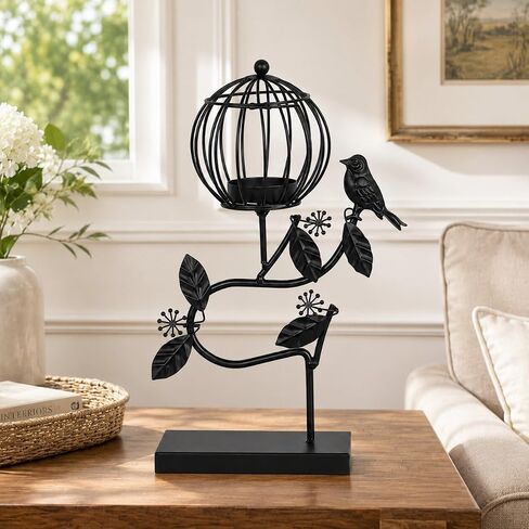 Metal Candle Holder, Brown Candlestick Holder for Pillar Candles LED Candles, Home Decor Birdcage Gothic Vintage Stylish for Unique Candle Displays, Living Room, Bedroom, Dinning Area in Kuwait