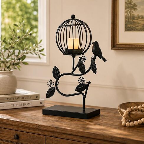 Metal Candle Holder, Brown Candlestick Holder for Pillar Candles LED Candles, Home Decor Birdcage Gothic Vintage Stylish for Unique Candle Displays, Living Room, Bedroom, Dinning Area in Kuwait
