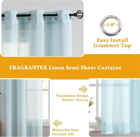 Fragrantex Grey Sheer Curtains 84 inch Long for Bedroom Faux Linen Window Curtain Drapes Grommet Top Voile Panels for Living Room Tulle 40" W x 84" L 2 Panels,Soft Gray in Kuwait