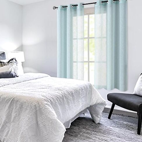 Fragrantex Grey Sheer Curtains 84 inch Long for Bedroom Faux Linen Window Curtain Drapes Grommet Top Voile Panels for Living Room Tulle 40" W x 84" L 2 Panels,Soft Gray in Kuwait