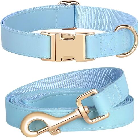 PET ARTIST Soft Leather Dog Collar and Leash Set, Bright & Solid Nylon Brown Dog Collar with Quick Release Metal Buckle, Comfy & Stylish 5FT Dog Leash and Collar Set for Small Medium Large Dogs,Brown in Kuwait