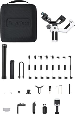 مجموعة FeiyuTech [رسمية] SCORP MINI-2 (حقيبة محمولة + عمود من ألياف الكربون مقاس 11 بوصة + ضوء ملء) الكل في واحد مثبت كاميرا ثلاثي المحاور، جهاز تعقب AI مدمج للكاميرا بدون مرآة/مدمجة، GoPro، الهاتف الذكي، أسود in Kuwait