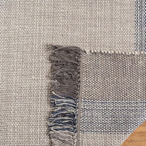 SAFAVIEH Montauk Collection Area Rug - 8' x 10', Blue & Grey, Handmade Flat Weave Boho Farmhouse Cotton Stripe Fringe, Ideal for High Traffic Areas in Living Room, Bedroom (MTK301M) in Kuwait