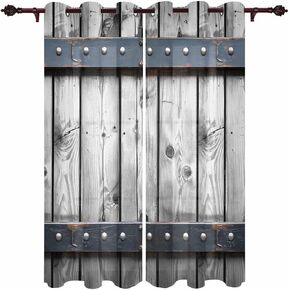 Window Curtains with Gromments Kitchen Drapes, Rustic Barn Door with Wood Grain Texture Art Print, 2 Panels Window Treatment Drapes for Living Room/Bathroom/Office 55" W x 39" L in Kuwait