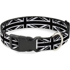 Buckle-Down Plastic Clip Collar - Union Jack Distressed Black/White - 1.5" Wide - Fits 18-32" Neck - Large in Kuwait