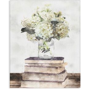 Stupell Industries Vase of White Hydrangeas on Country Bookstack Wall Art, 16 x 20 in Kuwait