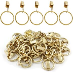 BokWin Pack of 40 Gold Metal Curtain Rings with Clips,1.26 Inch Interior Dimaeter Drapery Rings,Rustproof Curtain Clips for Window Curtain Rod in Kuwait