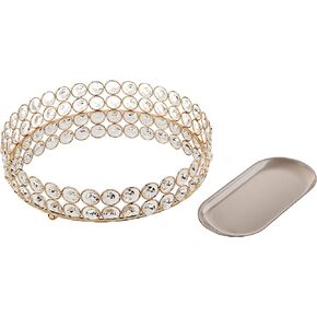 Crystal Vanity Tray Decorative Mirrored Dresser Perfume Trays for Makeup Cosmetic Storage Jewelry Trinket Storage Organizer for Bathroom Countertop Home Décor (Oval, 14x10in, Silver) in Kuwait