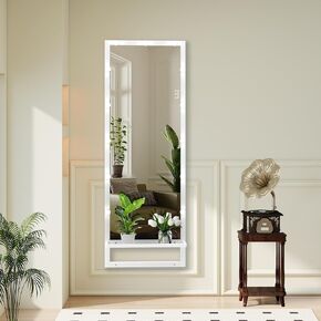 ANYHI LED Full Length Mirror with Lights, 63'' x 24'' Full Body Dressing Mirror for Bedroom Bathroom Hallway, Dimming & 3 Color Mode, Wall Mounted or Lean Against Wall (Black) in Kuwait