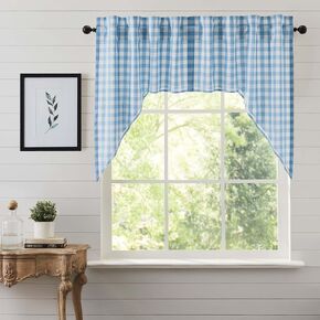 مجموعة ستائر المطبخ VHC Brands Annie Blue Buffalo Check Farmhouse Swag مقاس 36x36x16 in Kuwait