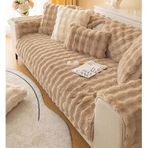 Soft Warm Faux Fur Couch Sofa Cover Thick Shaggy Fuzzy Sectional Couch Cover Non-Slip Solid Color Plush Sofa Slipcover Furniture Protector for Kids, Pets (Light Grey,28"x28") in Kuwait