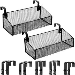 Zubebe 2 Pieces Bedside Shelf for Bed with 10 Pairs Hooks Bunk Bed Shelf for Top Bunk Bedside Caddy Hanging Storage Basket Black Metal Organizer for Book Phones Drinks College Dorm Home Office Desk in Kuwait