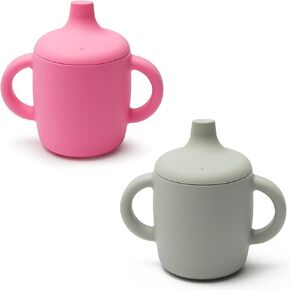 Silikong 8 Oz Silicone No Spill Sippy Cups For Toddlers and Babies | Dishwasher and Microwave Safe | 2 Pack (Pink/Gray) in Kuwait