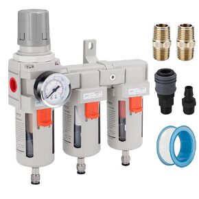 NANPU Three Stage Air Drying System - 5 Micron Particulate Filter, 0.5＆0.01 Micron Coalescing Filters, Air Pressure Regulator Combo - 0-150 psi Gauge, Semi-Auto Drain, Metal Bracket（3/8" NPT） in Kuwait
