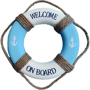 MorroMorn Lifebuoy Wall Hanging Decor - Welcome Aboard Mediterranean Style Home Decoration (Navy, 8") in Kuwait