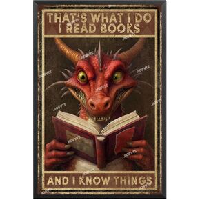 Metal Tin Retro Sign I Read Books Tin Sign Dragon Book Vintage Art Wall Decor Sign for Backyard Garage Man Cave Shed Office Craft Room 8.00"x12.00" with Black Metal Framed in Kuwait