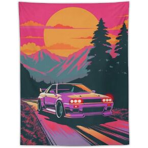 josnmre R32 Jdm Car Retro Synthwave Tapestry Wall Hanging for Bedroom Aesthetic Art Home Decor Dorm Classroom Living Room Tapestries 30"x40" in Kuwait