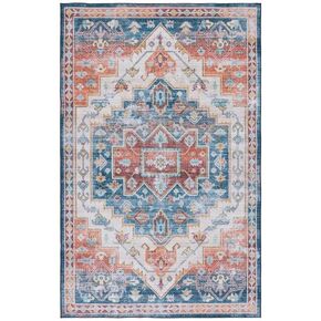 SAFAVIEH Tucson Collection Area Rug - 8' x 10', Blue & Rust, Persian Medallion Design, Non-Shedding Machine Washable & Slip Resistant Ideal for High Traffic Areas in Living Room, Bedroom (TSN116M) in Kuwait