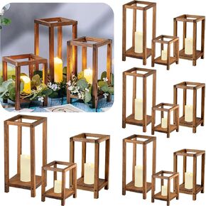 Sliner 12 Set Wedding Lantern Centerpiece Includes 12 Rustic Wooden Candle Lantern 12 Flameless LED Candle for Wedding Party Baby Shower Table Fireplace Farmhouse Home Decoration in Kuwait