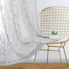 Kotile Silver Sheer Curtains with Tree Pattern - Metallic Silver Branch Artistic Design Grommet Sheer Curtains 84 Inch Long Light Filter Privacy Voile Drapes, 52 x 84 Inch, 2 Panels, Gray in Kuwait