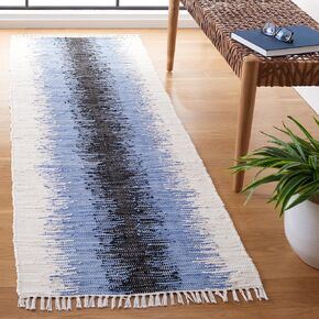 SAFAVIEH Montauk Collection Runner Rug - 2'3" x 7', Grey & Black, Handmade Stripe Fringe Cotton, Ideal for High Traffic Areas in Living Room, Bedroom (MTK710A) in Kuwait