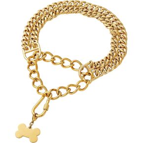Gold Dog Chain Collar Walking Metal Chain Collar with Design Secure Buckle,18K Cuban Link Strong Heavy Duty Chew Proof for Medium Dogs American Pitbull German Shepherd(30MM, 18") in Kuwait