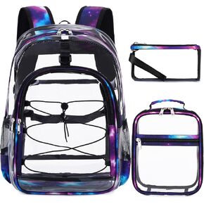 Clear Backpack for Girls Boys, Kids Backpack for School with Lunch Bag Pencil Case, Heavy Duty Transparent Backpack, Children Book Bags Waterproof Backpack for Elementary Middle School, Black in Kuwait