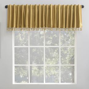 Sun Zero Greyson Faux Dupioni Silk Beaded Tassels Thermal Extreme Total Blackout Back Tab Curtain Valance, 50" x 17", Gold in Kuwait