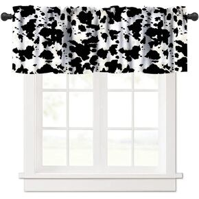 Brown Cowhide Valance, Rustic Vintage Western Farmhouse Highland Cow Fur Black Brown White Skin Print Short Blackout Window Drapes for Bedroom Kitchen, 54x18inch in Kuwait