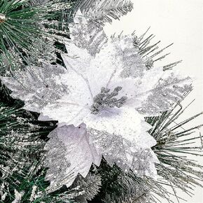 GreenHouzz 6 Pcs Large Christmas Poinsettia Picks Christmas Tree Glitter Flowers Decorations Ornaments for Christmas Tree Wreath (Red and White), 10.6 in /6pcs, PR4000 in Kuwait