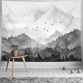 kampdream Mountain Forest Tapestry, Misty Foggy Sage Green Tree Landscape Watercolor Art Wall Tapestries, Nature Scenery Tapestry for Bedroom Living Room Backdrop 60×80 inch in Kuwait
