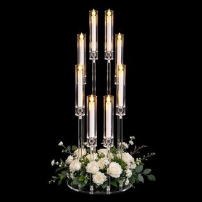 VINCIGANT 8 Arms Clear Candlesticks Holder for Christmas Decorations,38.5 inches Tall Arcylic Candelabra Candle Holder with Shade for Events Party Wedding Table Centerpiece,Fit LED Candles in Kuwait