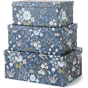 Soul & Lane Decorative Storage Cardboard Boxes with Lids | Cherry Blossom - Set of 3 | Pink Floral Paperboard Nesting Boxes in Kuwait