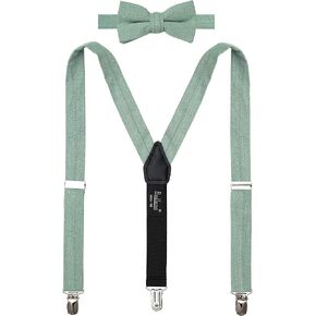 BELLUNO Solid Pre-tied Bow Tie and Suspenders Set for Boys and Youths Events, Parties, Wedding, Cotton and Linen in Kuwait