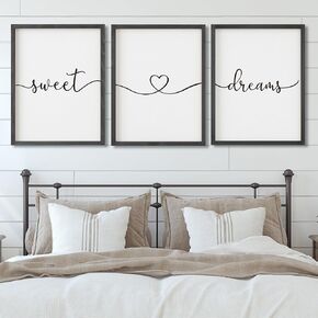 Set of 3 Framed Farmhouse Sweet Dreams Sign 11x14" Above Bed Wall Decor for Bedroom Decor Wall Art Wood Signs (11"x14", Gray) in Kuwait